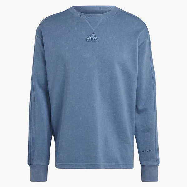 Adidas All Szn French Terry 3-Stripes Garment Wash Crew Sweatshirt Preloved Ink