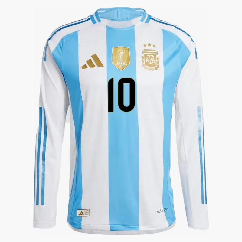 Adidas Argentina 24 s dlouhým rukávem Messi Home Authentic Jersey White/Blue Burst