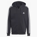 Adidas Essentials Fleece 3-Stripes Full-Zip Hoodie Black