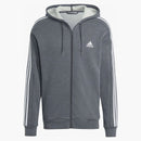 Adidas Essentials Fleece 3-Stripes Full-Zip Hoodie Dark Grey Heather