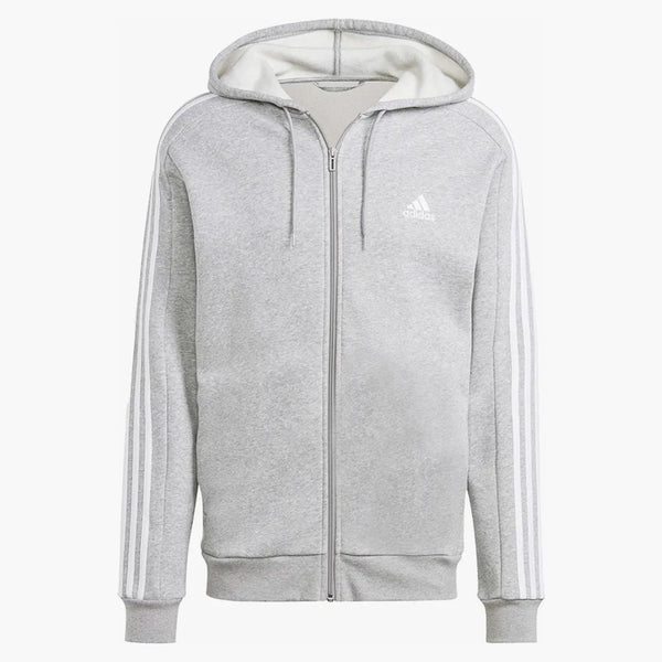 Adidas Essentials Fleece 3-Stripes Full-Zip Hoodie Medium Grey Heather