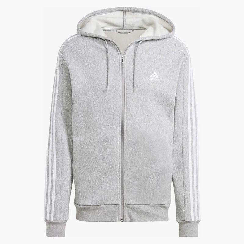 Adidas Essentials Fleece 3-Stripes Full-Zip Hoodie Medium Grey Heather