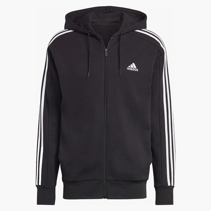 Adidas Essentials French Terry 3-Stripes Full-Zip Hoodie Black/White