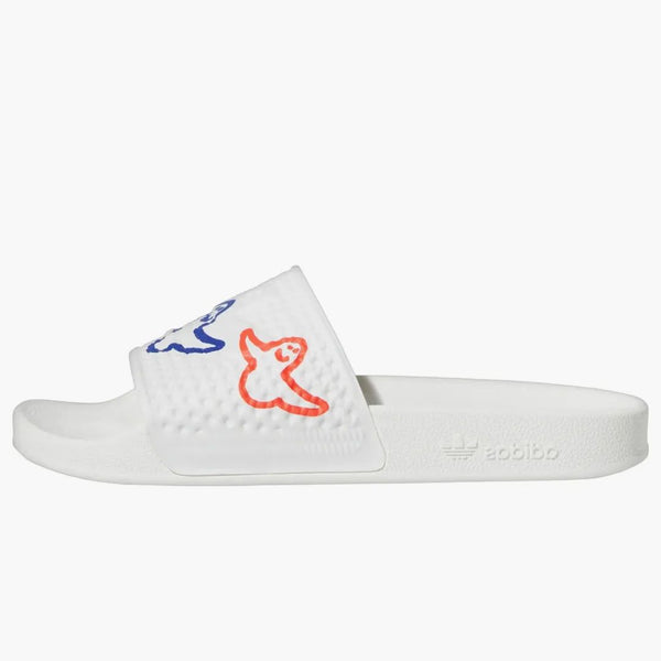 Adidas shmoofoil diapozitive nor alb mot de puls roșu strălucitor