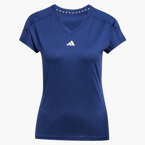Adidas Women's Aeroready Train Essentials Minimal Branding V-neck T-shirt Dark Blue/white
