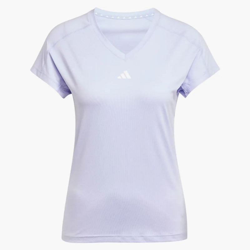 Adidas Women's Aeroready Train Essentials Minimal Branding V-Neck T-shirt Violet Tone/White