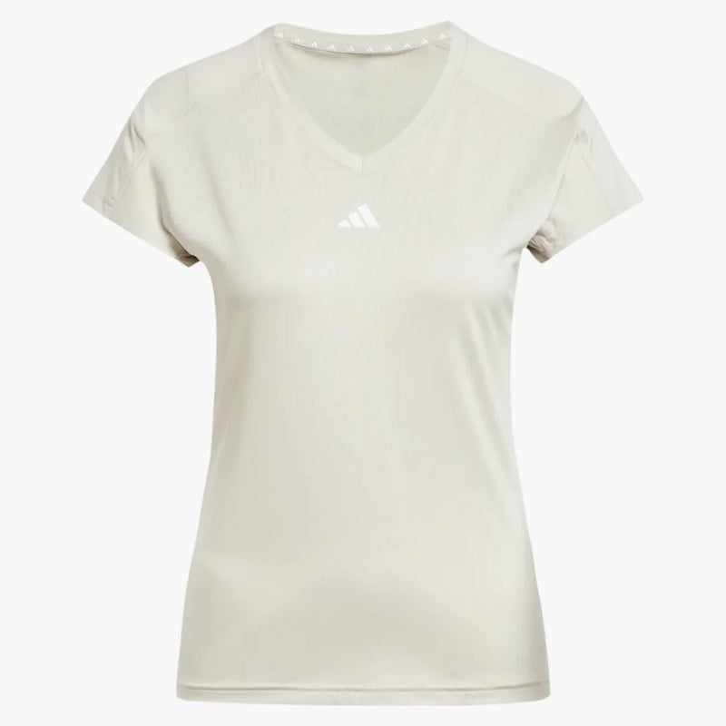 Adidas Women's Aeroready Train Essentials Minimal Branding V-Neck T-Shirt Wonder Alumina/White
