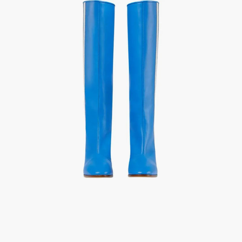 Adidas X Gucci 73mm Knee-high Boots Bright Blue Leather