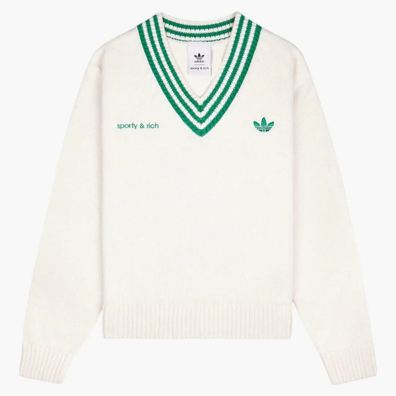 Adidas X Sporty & Rich V-Neck-villapaita valkoisesta/tuomioistuimesta vihreä