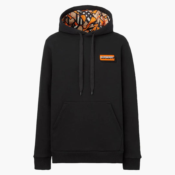 Burberry Logo Applique Cotton Hoodie Black/Orange