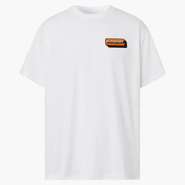 Burberry Logo Applique T-shirt di grandi dimensioni Bianco/Arancione