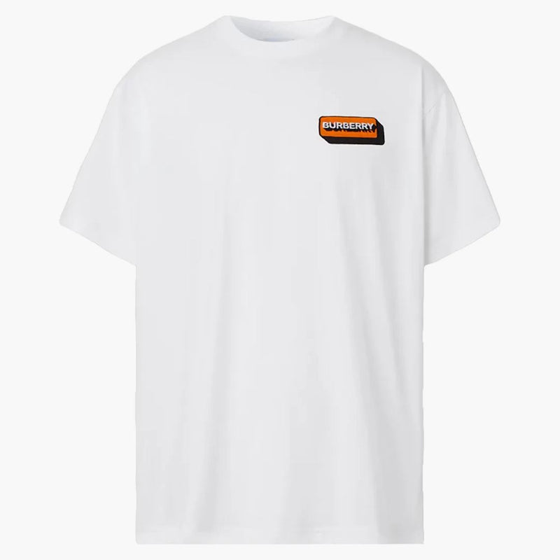 Burberry Logo Applique Cotton Overdimensionerad t-shirt vit/orange