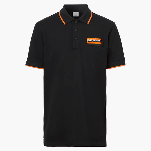 Burberry Logo Applique Cotton Pique Polo Shirt Nero/Arancione