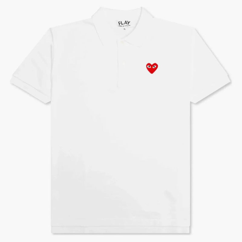 Comme Des Garcons Play Red Emblem Polo White