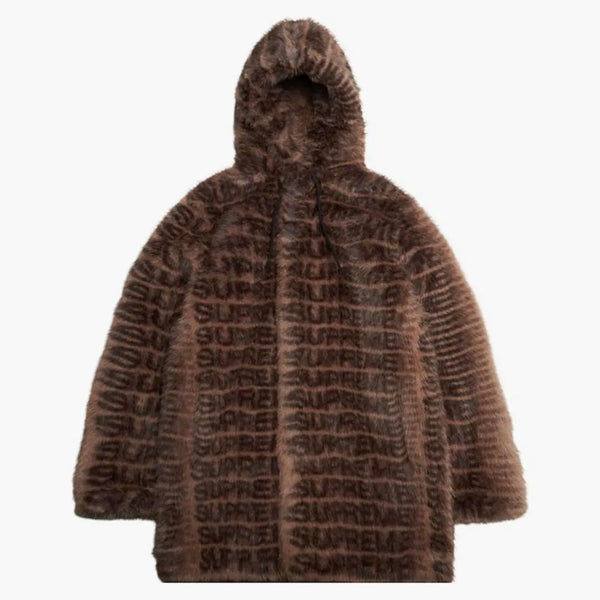 Supreme faux for hooded coat brown