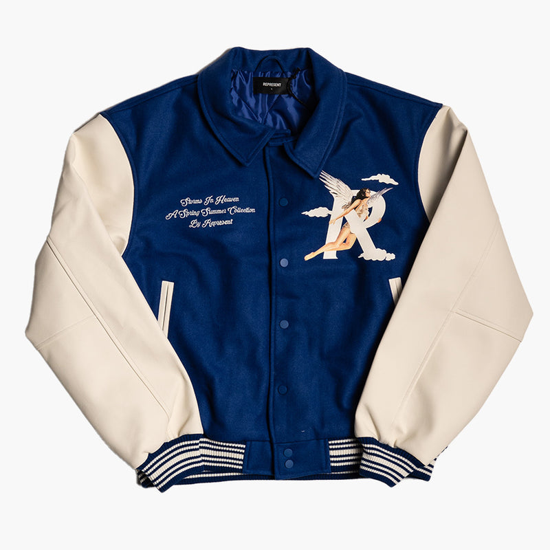 Represent Storms In Heaven Varsity Jacket Cobalt Blue