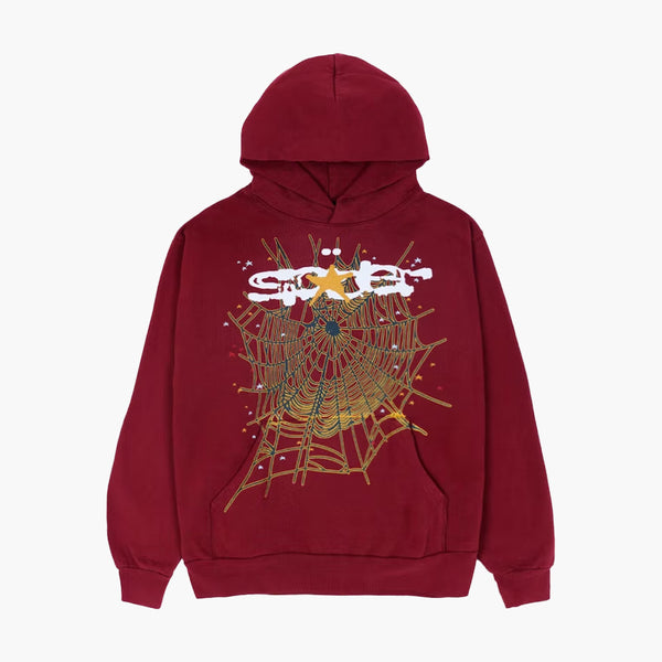 Sp5der Logo Hoodie Maroon2